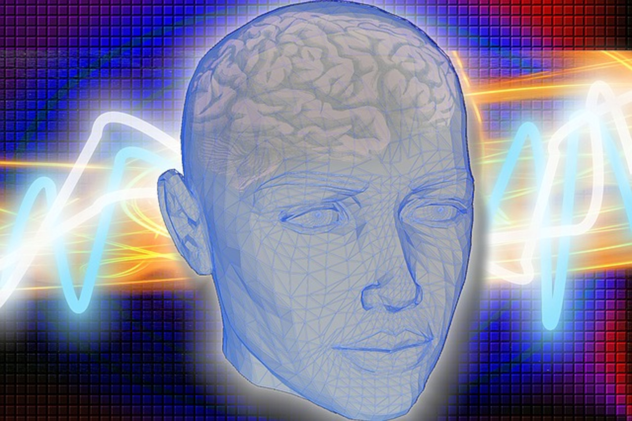 Blue neon 3D rotating brain animation